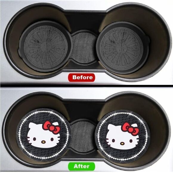 Hello Kitty car cup Coasters in Black with bling Set of 2 NWT - Picture 2 of 6